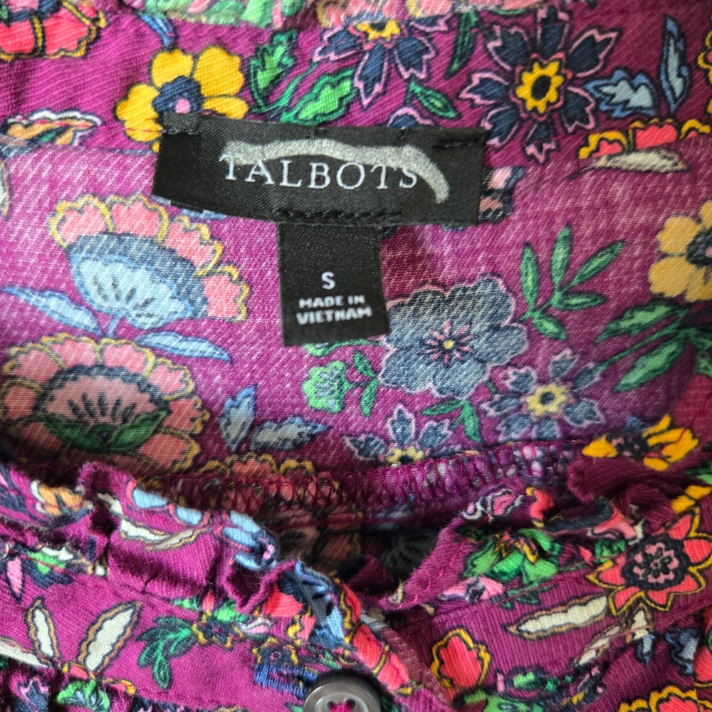 Talbots Womens Purple Floral Ruffle Blouse Top Small, Cottagecore Boho Victorian - Picture 4 of 9